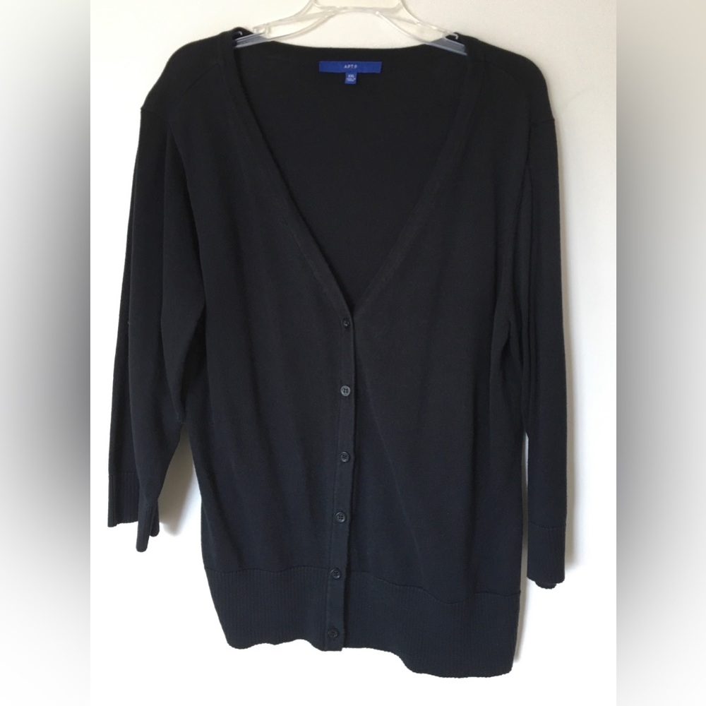 Apt. 9 3/4 sleeve black knit button-front cardigan size XXL.